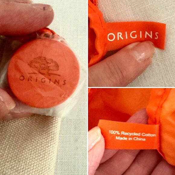 Origins Canvas Pouch 100 Percent Recycled Cotton With Orange Zipper Measures 9x6 - Picture 6 of 6